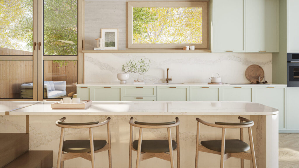 5115 Calacatta Stillstorm by Caesarstone available at Aqua Kitchen