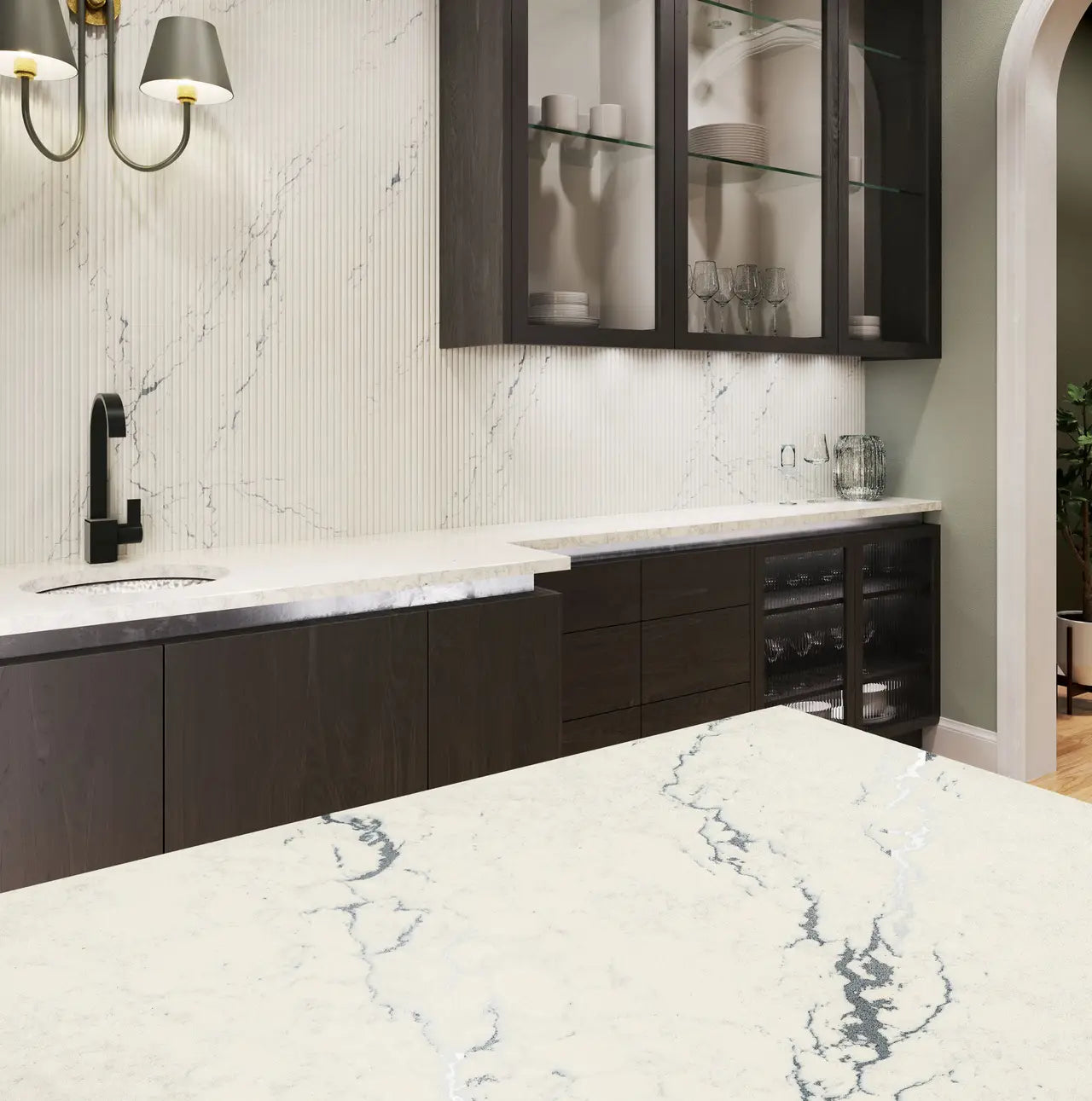 Berkshire Steel Sculpted™ Quartz Sample by Cambria available at Aqua Kitchen