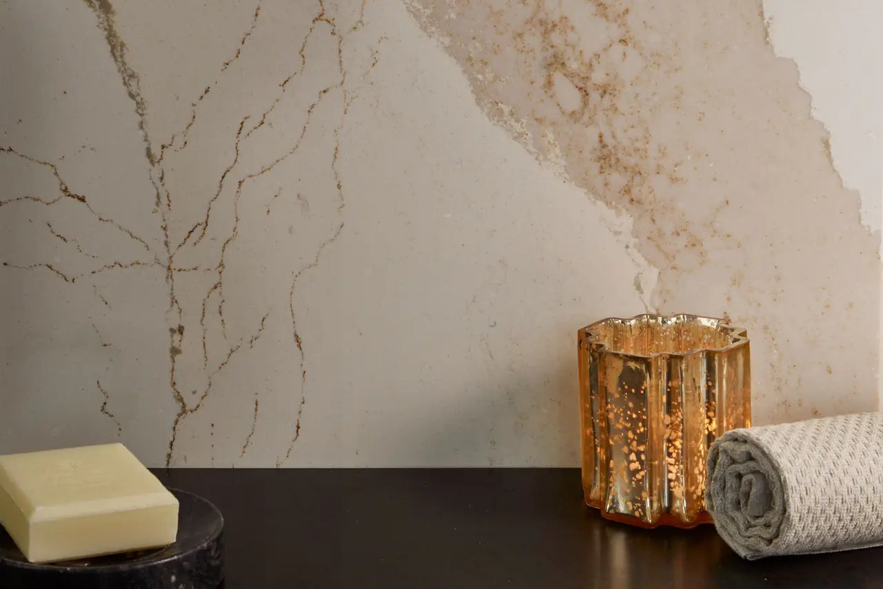 Brittanicca Gold Cool™ Quartz Sample by Cambria available at Aqua Kitchen