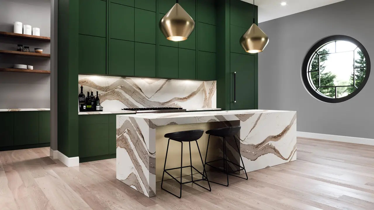 Brittanicca Gold Cool™ Quartz Sample by Cambria available at Aqua Kitchen