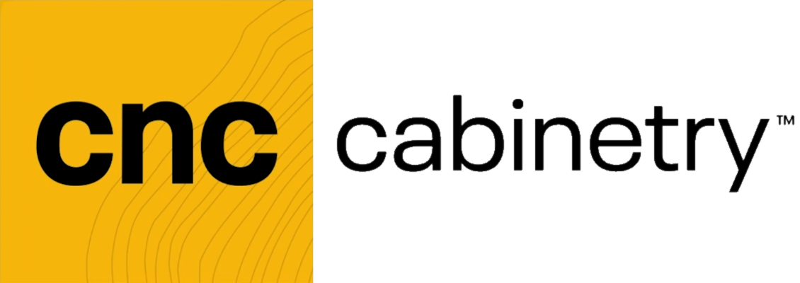 Logo of CNC Cabinetry with a yellow and white background