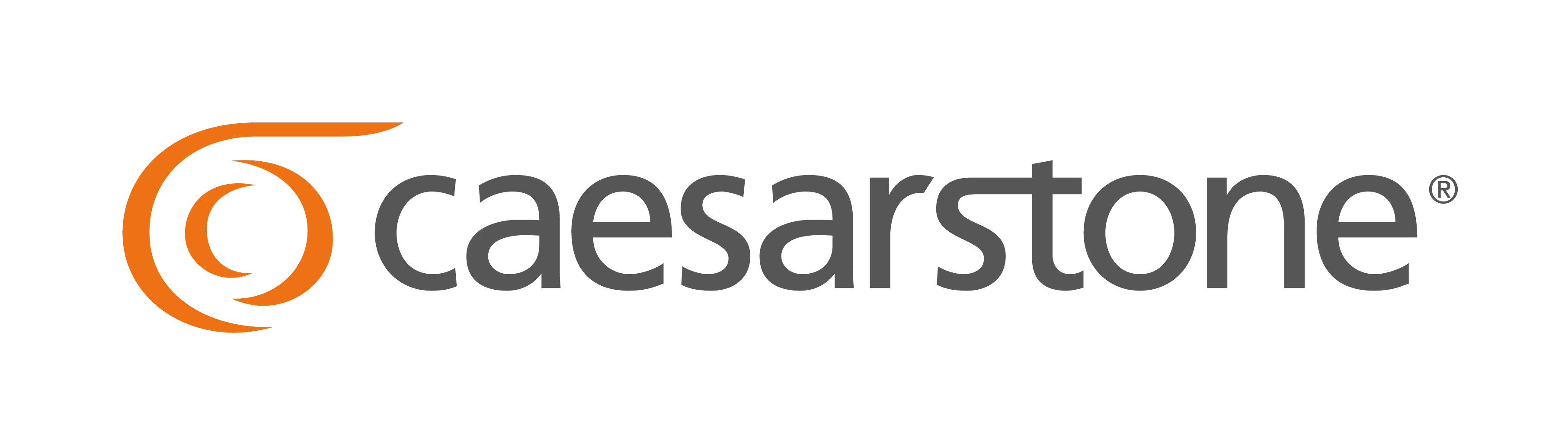Caesarstone logo with orange and gray design on a white background
