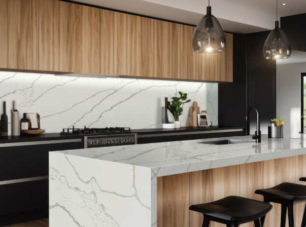 Calacata Gold Quartz Countertop Sale by Aqua Kitchen available at Aqua Kitchen