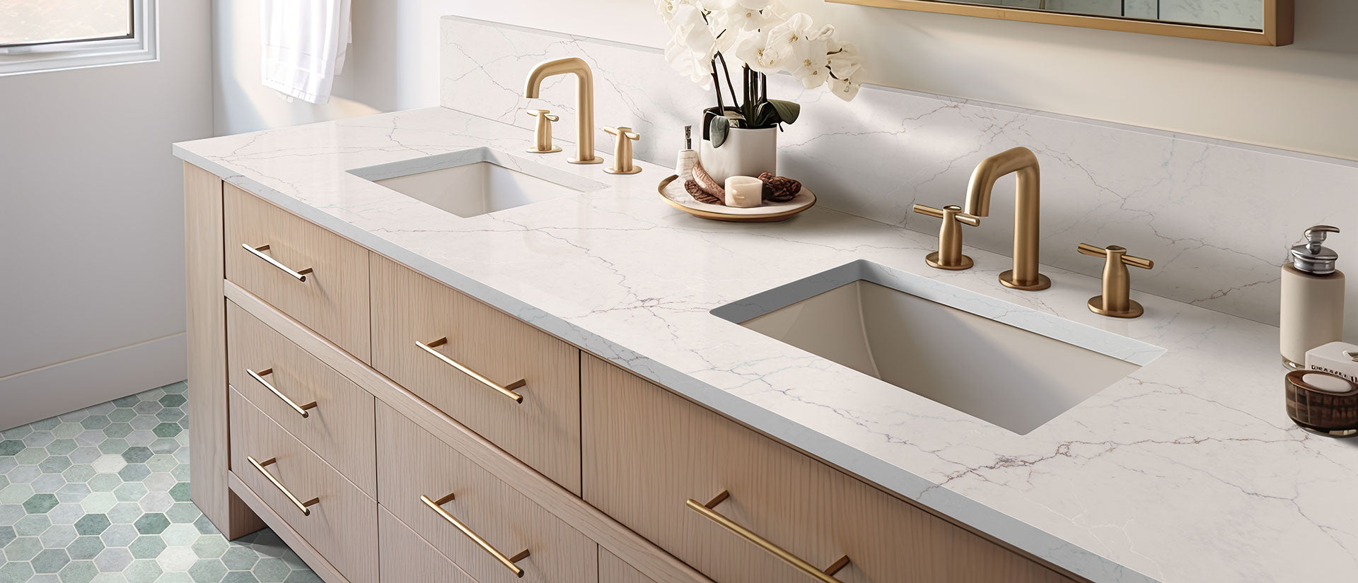 Calacatta Miraggio SeaGlass by MSI Surfaces available at Aqua Kitchen