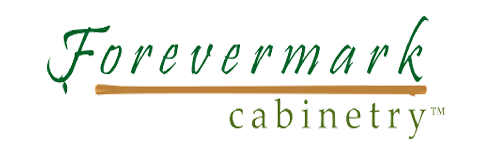 Forevermark cabinetry logo with green text and a wooden stick on a white background