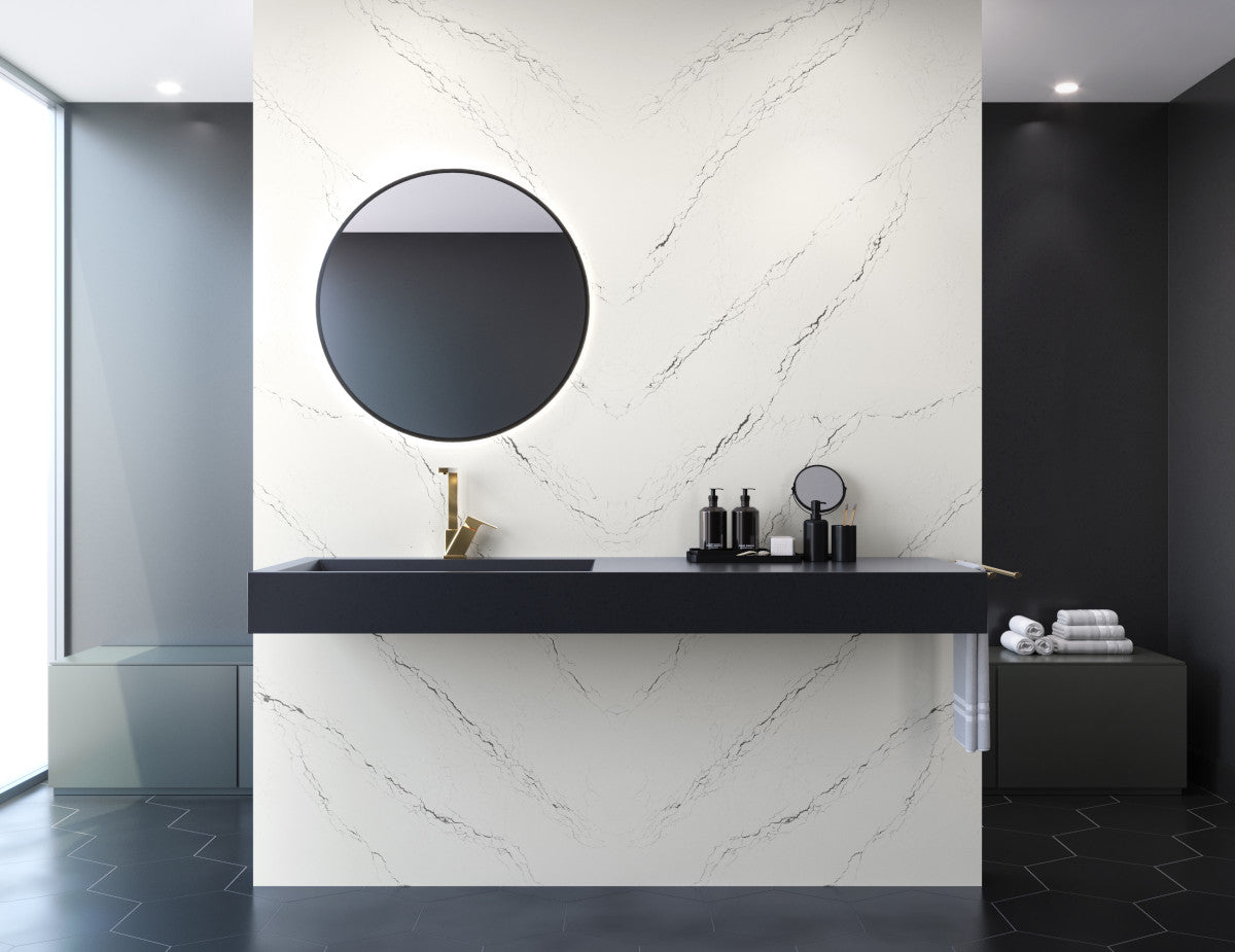 Inverness Platinum™ Quartz Sample by Cambria available at Aqua Kitchen