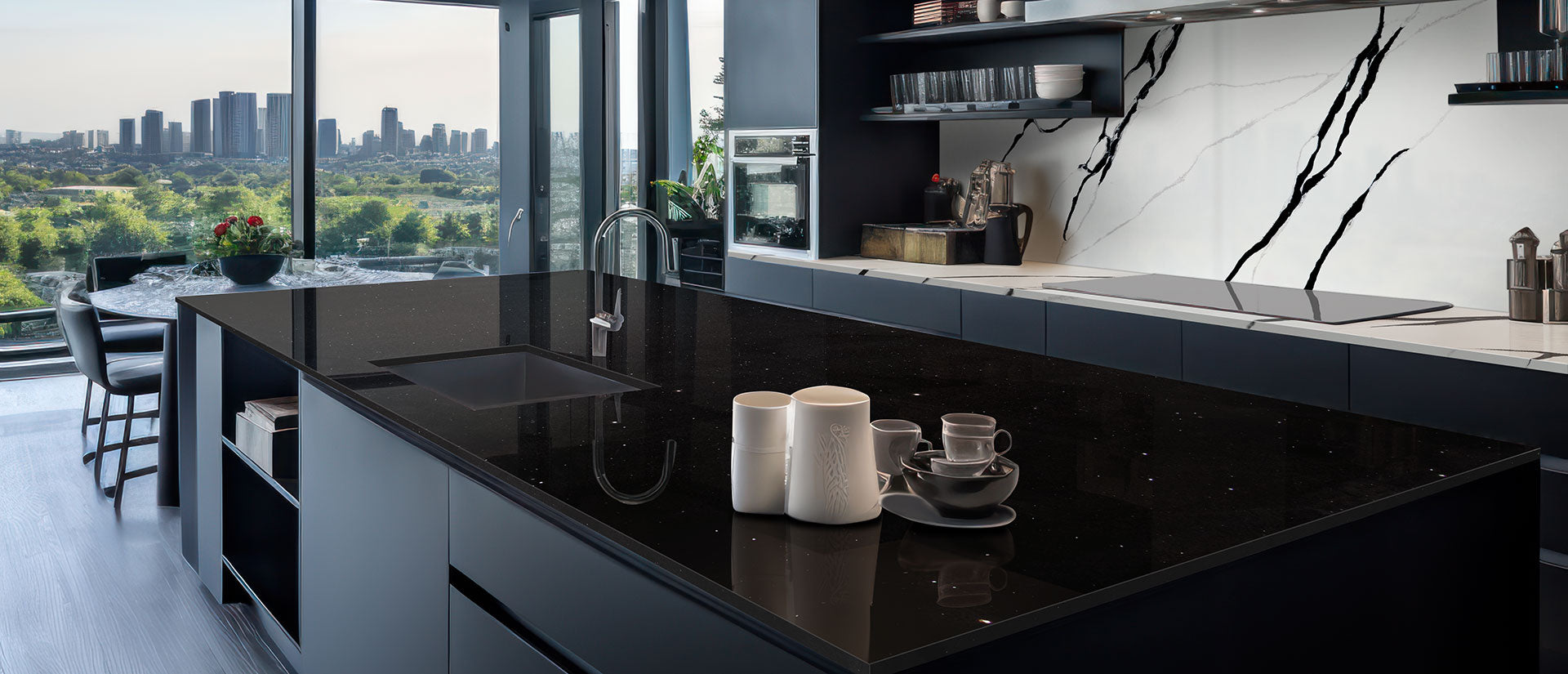 Sparkling Black by MSI Surfaces available at Aqua Kitchen