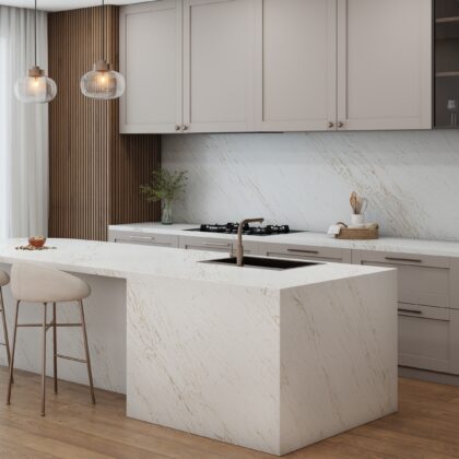 River Mist Gold® by Pental Quartz available at Aqua Kitchen