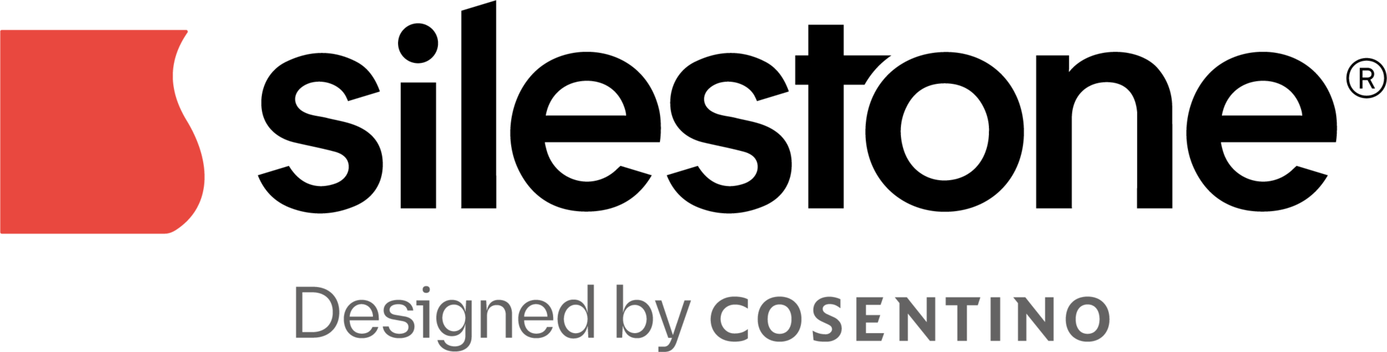 Silestone logo with 'Designed by Cosentino' text on a white background