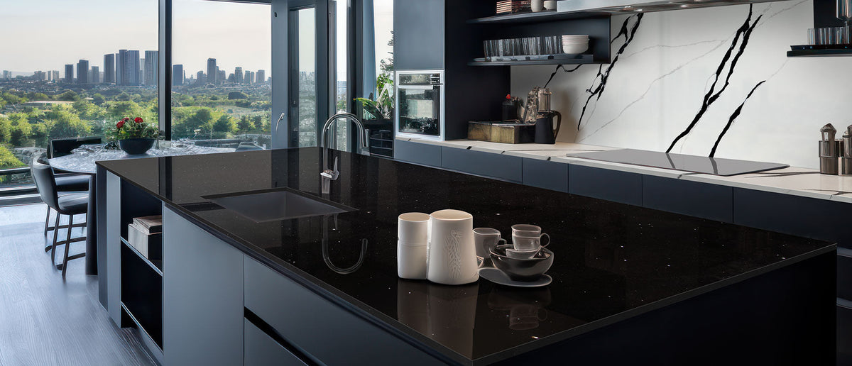 Sparkling Black by MSI Surfaces available at Aqua Kitchen