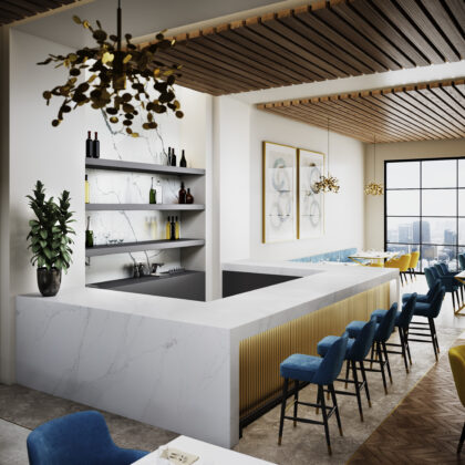 Stella Gold by Pental Quartz available at Aqua Kitchen