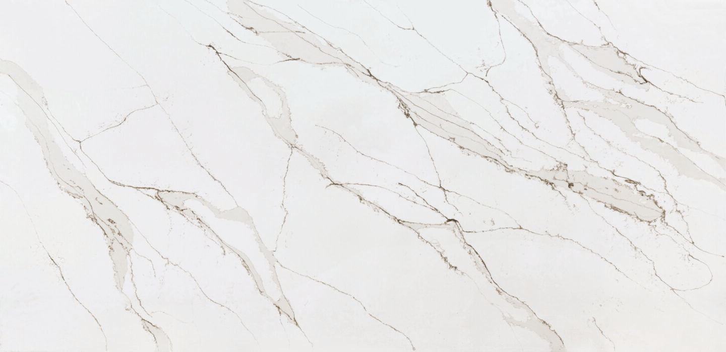 Unique Calacatta Gold by Pental Quartz available at Aqua Kitchen
