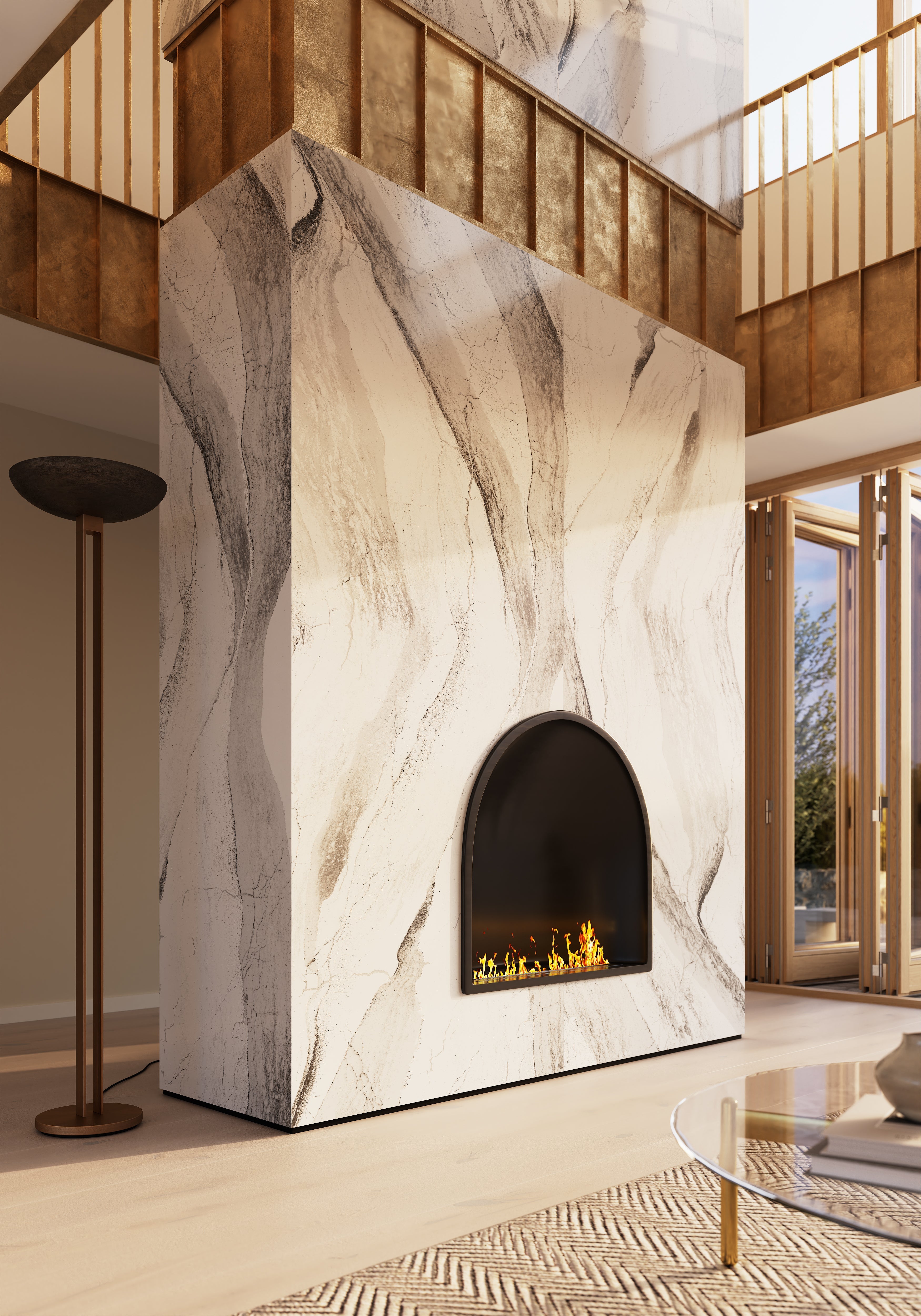 Windsor Brass Satin Ridge™ Quartz Sample by Cambria available at Aqua Kitchen