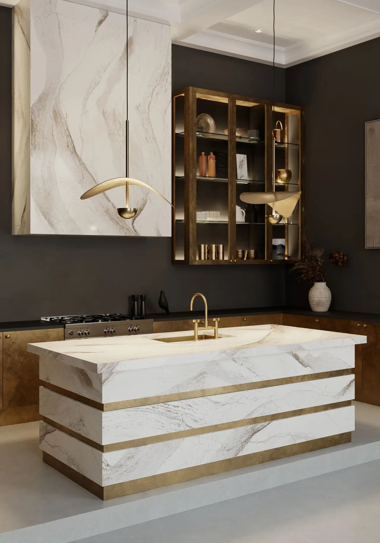 Windsor Brass Satin Ridge™ Quartz Sample by Cambria available at Aqua Kitchen