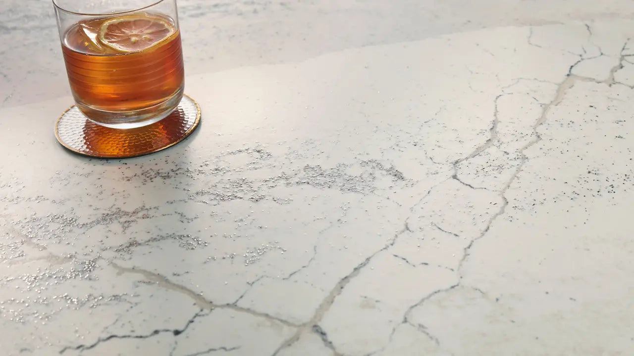 Windsor Steel Satin Ridge™ Quartz Sample by Cambria available at Aqua Kitchen