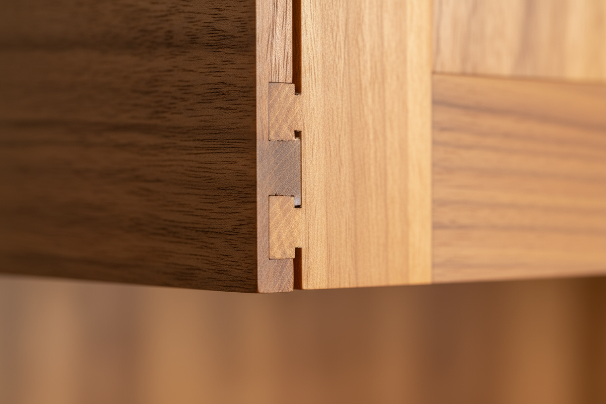 A clear, high-resolution photo of a cabinet being stress-tested or a close-up of a high-quality dovetail joint.