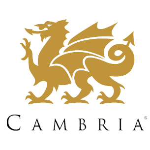 Gold dragon logo with 'Cambria' text on a green background