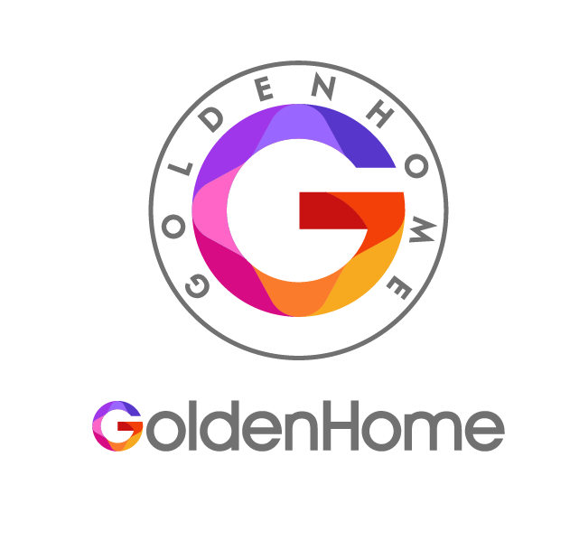 Colorful logo with 'G' and text 'Golden Home' on a white background